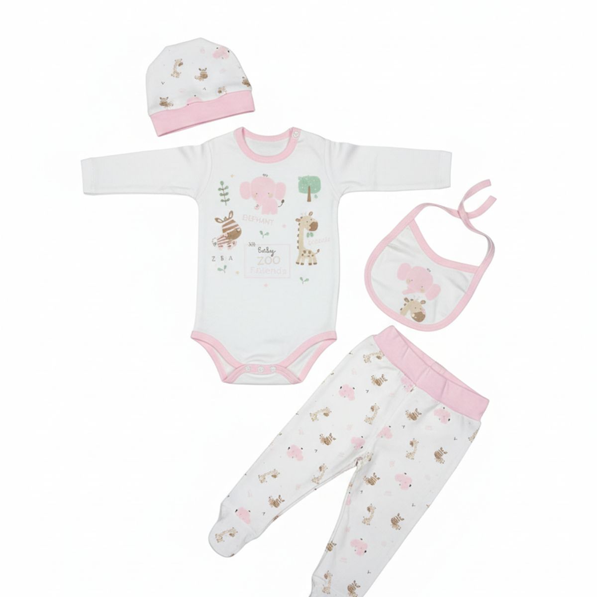 GENERICO - Ajuar Bebé - Zoo Elefante rosa 4 piezas
