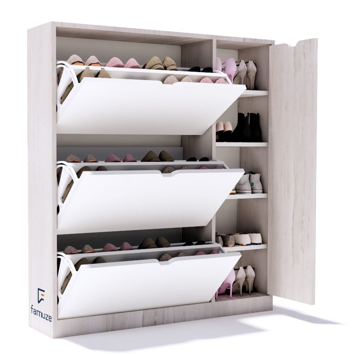 NACIONAL - Zapatera de melamina 34 pares - LINDOR Tívoli con F/Blanco