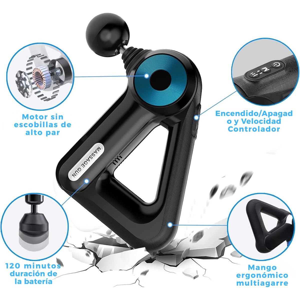 VICTORIA - Masajeador de Percusión Victoria Han PowerFlex 12 Cabezales Recargable y Silencioso