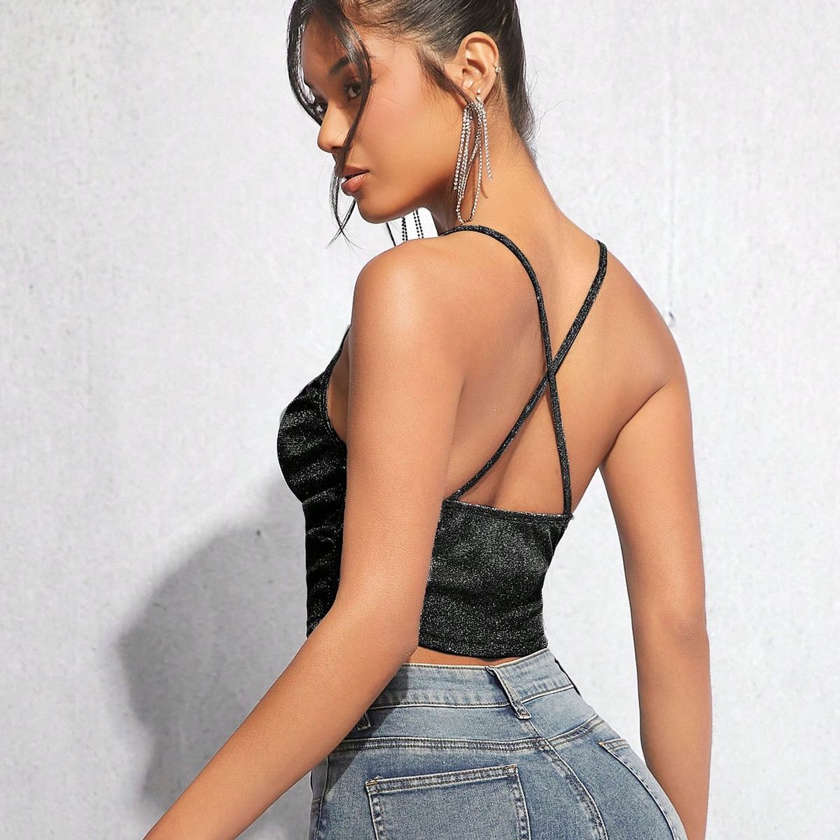 GENERICO - Top Glow con escote drapeado y brillos