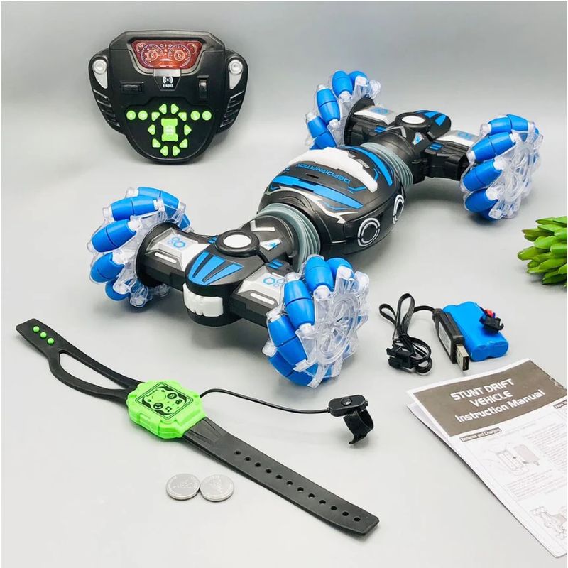 GENERICO - Carro Acrobático Gusano Azul Pulsera Sensor Movimiento Musical Led