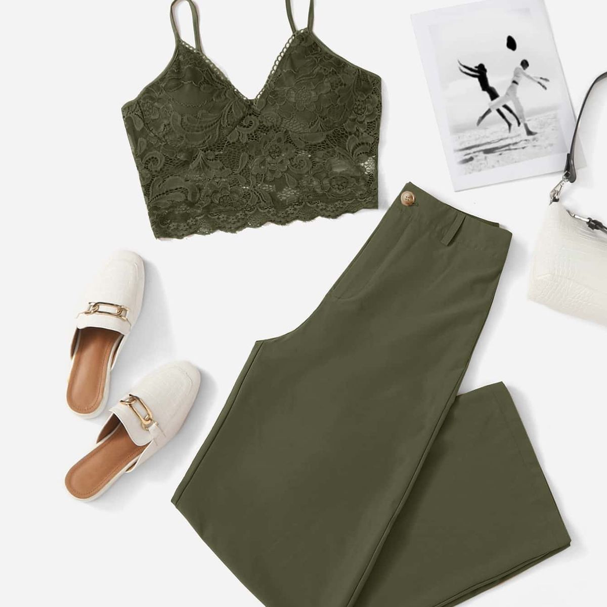 GENERICO - Conjunto Amara con top de encaje y pantalón tipo sastre