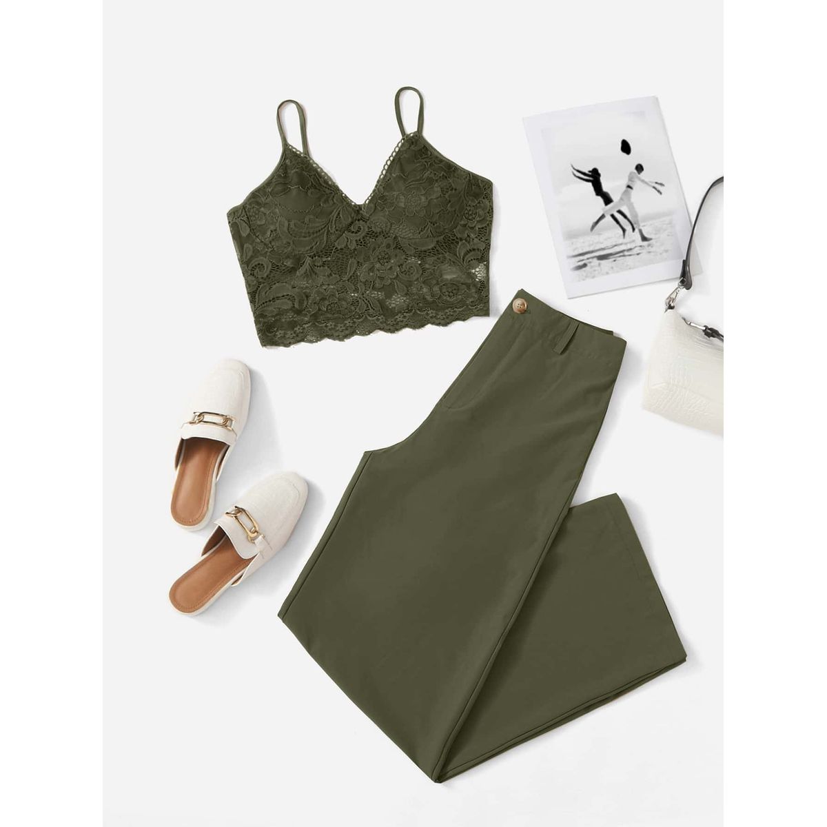 GENERICO - Conjunto Amara con top de encaje y pantalón tipo sastre