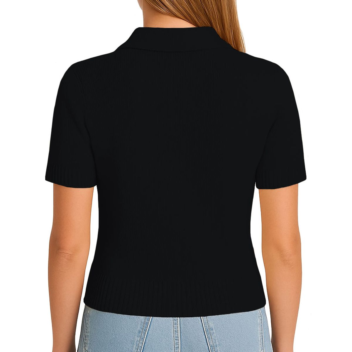 GENERICO - Sueter Mujer MC Camisero Lazos Hilo Tacto 463G Dom-22 Color Negro