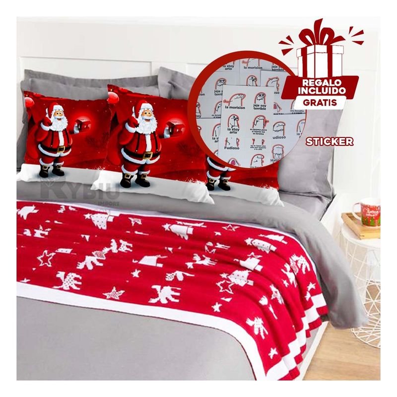 RYBIU IMPORT - Funda Procterora de Cojin Santa con Nieve Y+Regalo Stickers