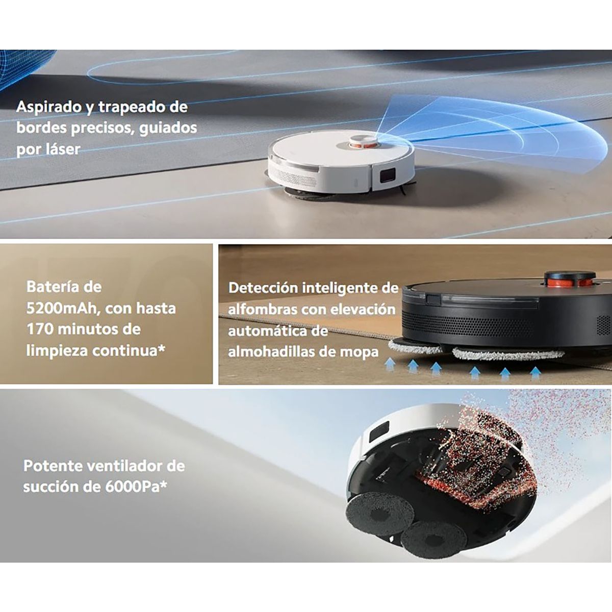 XIAOMI - Aspirador Robot Xiaomi VACUUM S20+ Navegación LDS 6000Pa Trapeador Blanco