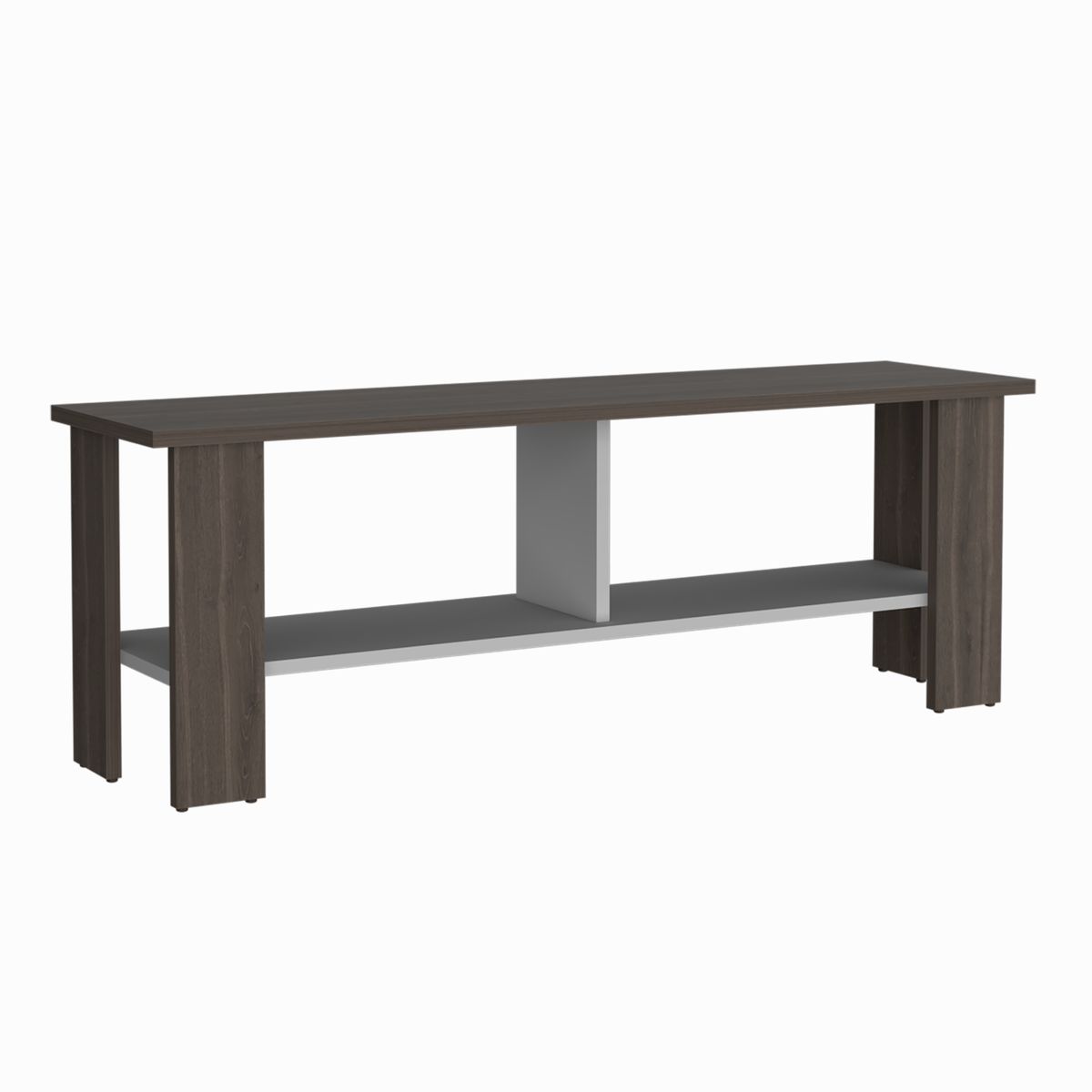 FMFURNITURE - Rack Tv 50 Con 2 Repisas Fm-031O Café Oscuro Y Blanco