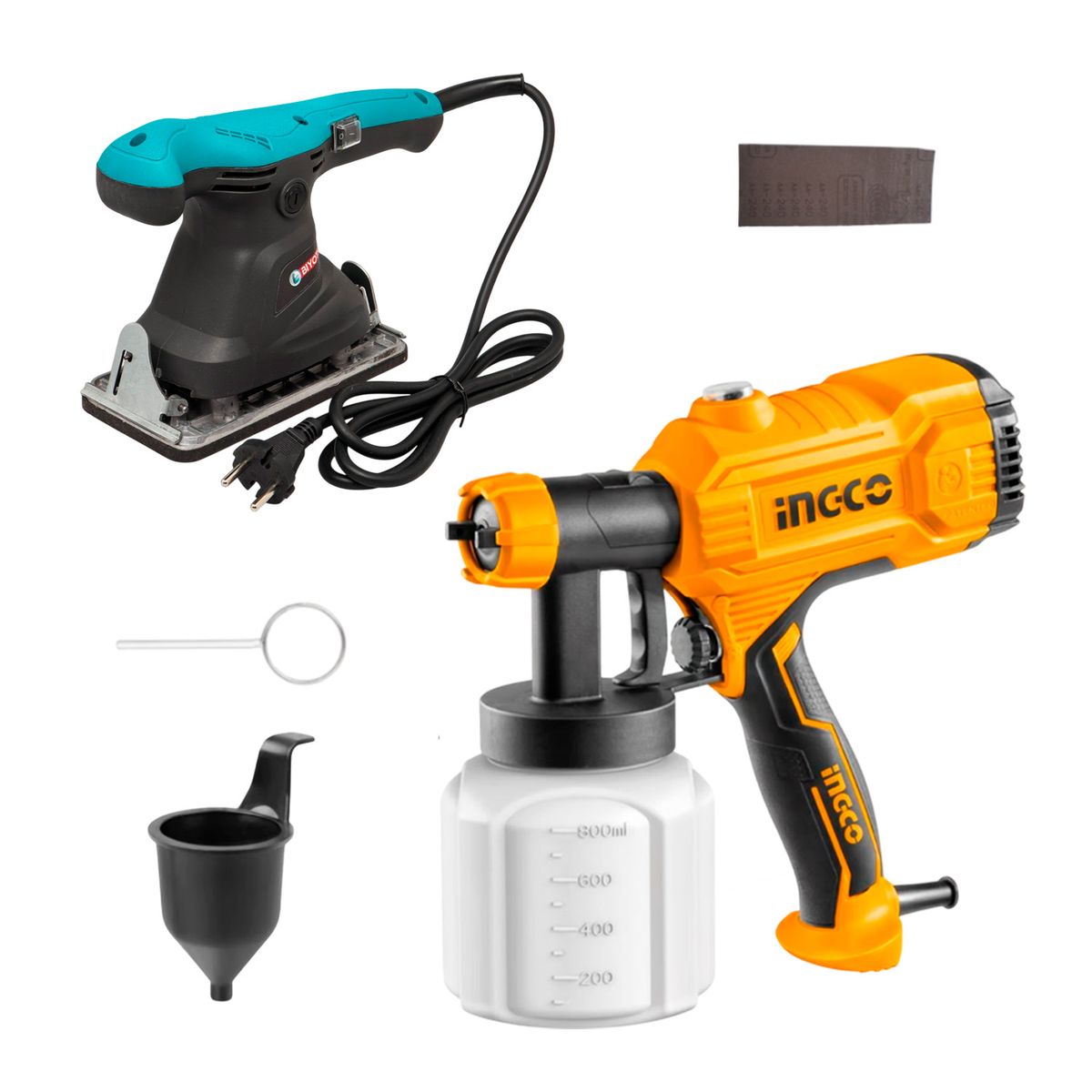 INGCO - Pistola De Pintar 800ml + Lijadora Eléctrica 240w Con Acce