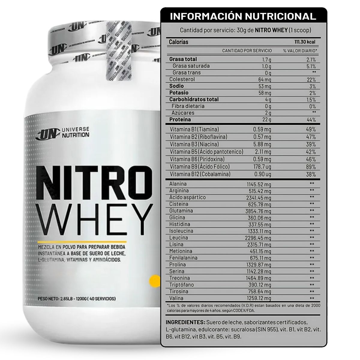 UNIVERSE NUTRITION - Proteína Nitro whey de 1kg Vainilla + Creatina ADN de 250gr