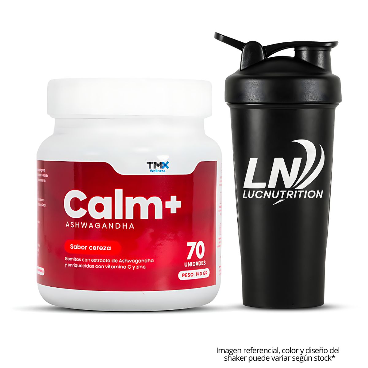 GENERICO - Gomitas Calm+ - Ashwagandha TMX Wellness 70 unidades - Cereza + Shaker
