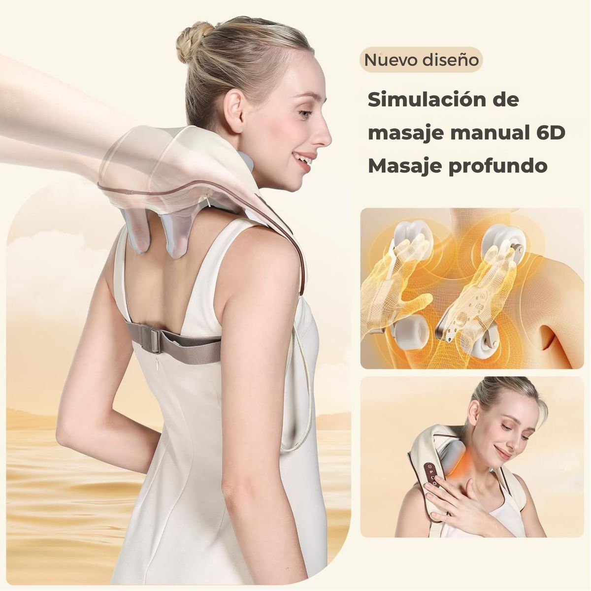 GENERICO - Masajeador de cuello y hombros 6D Shiatsu con calor y batería recargable