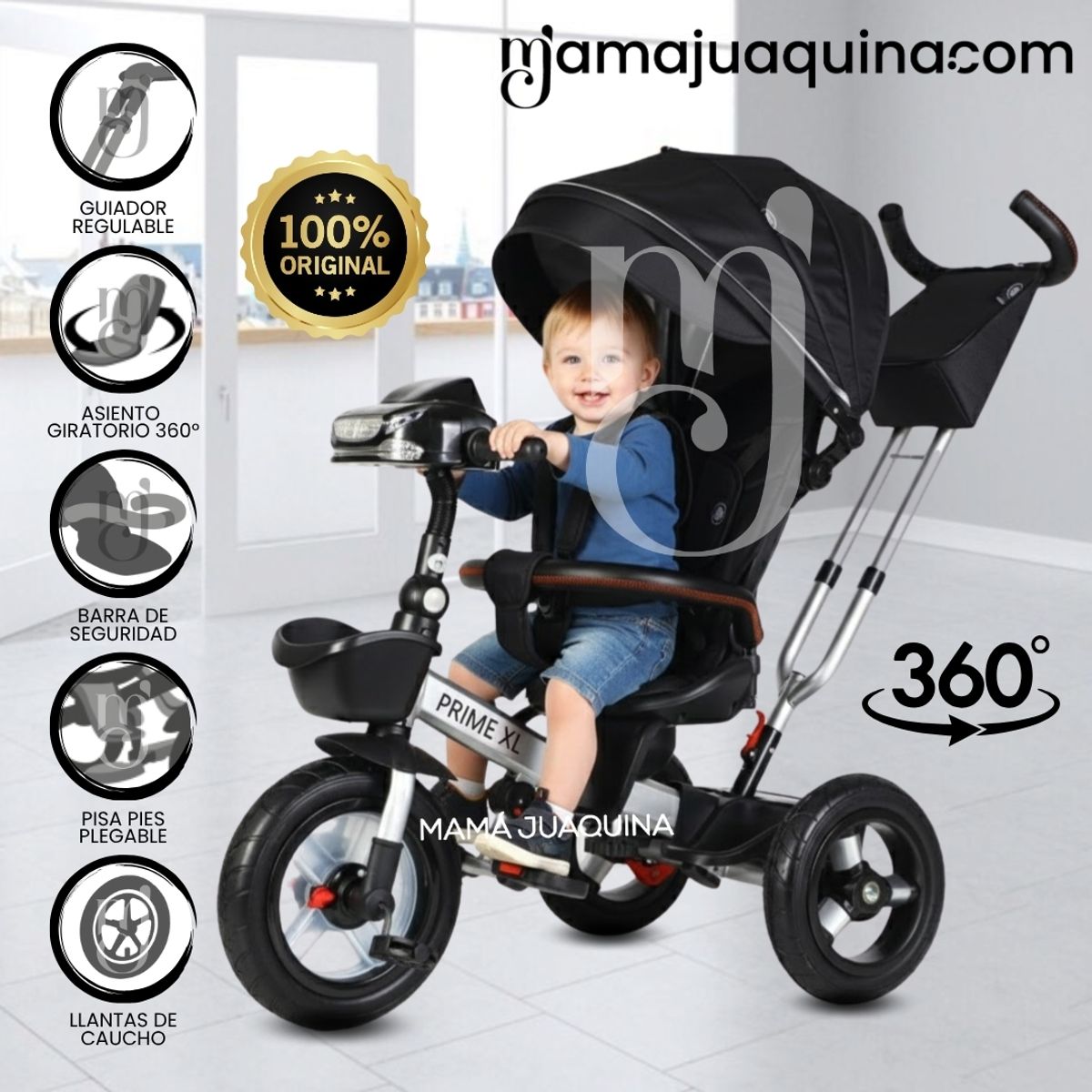 BABY - Triciclo Guiador Giratorio «PRIME XL» para Niños Black