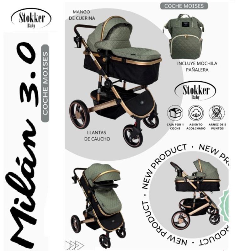 STOKKER BABY - COCHE MOISES MILAN 3.0 STOKKER BABY CON MOCHILA PAÑALERA VR