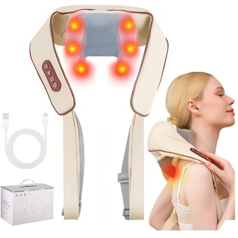 GENERICO - Masajeador de cuello y hombros 4D Shiatsu con calor y batería recargable