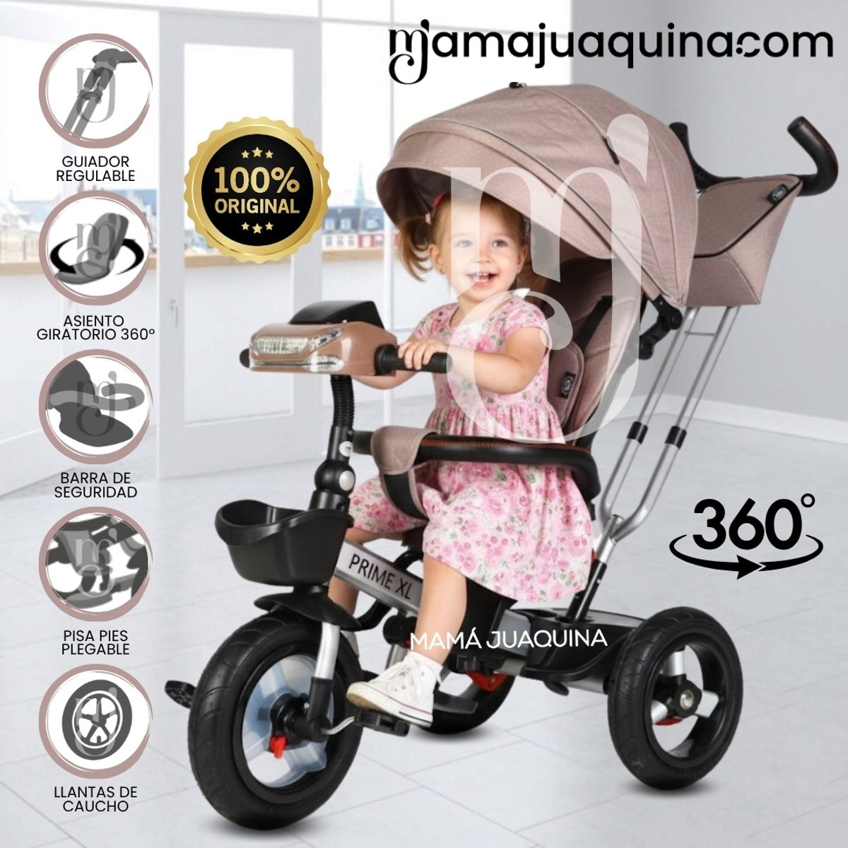 BABY - Triciclo Guiador Giratorio «PRIME XL» para Niños Beige