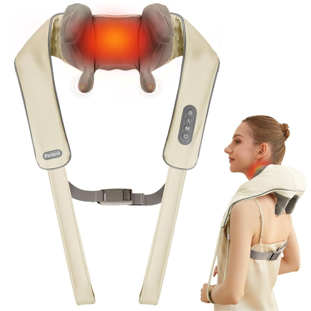 GENERICO - Masajeador de cuello Shiatsu con calor inalámbrico y recargable USB-C para alivio muscular