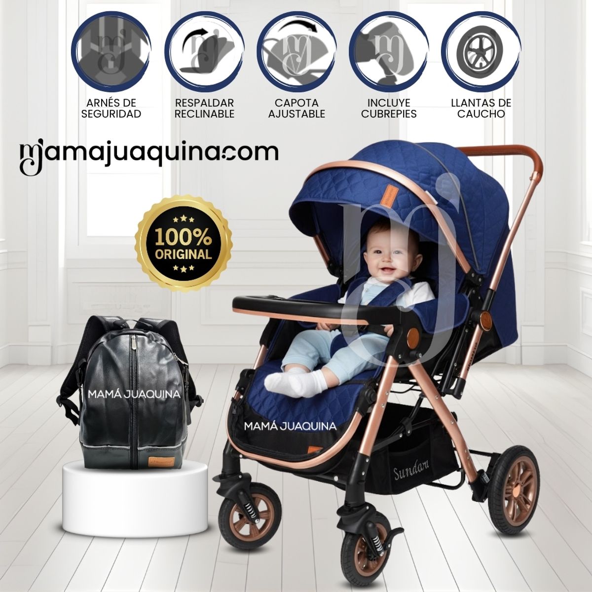 BABY - Coche Cuna De Lujo «SUNDARA PREMIUM» con Mochila Blue