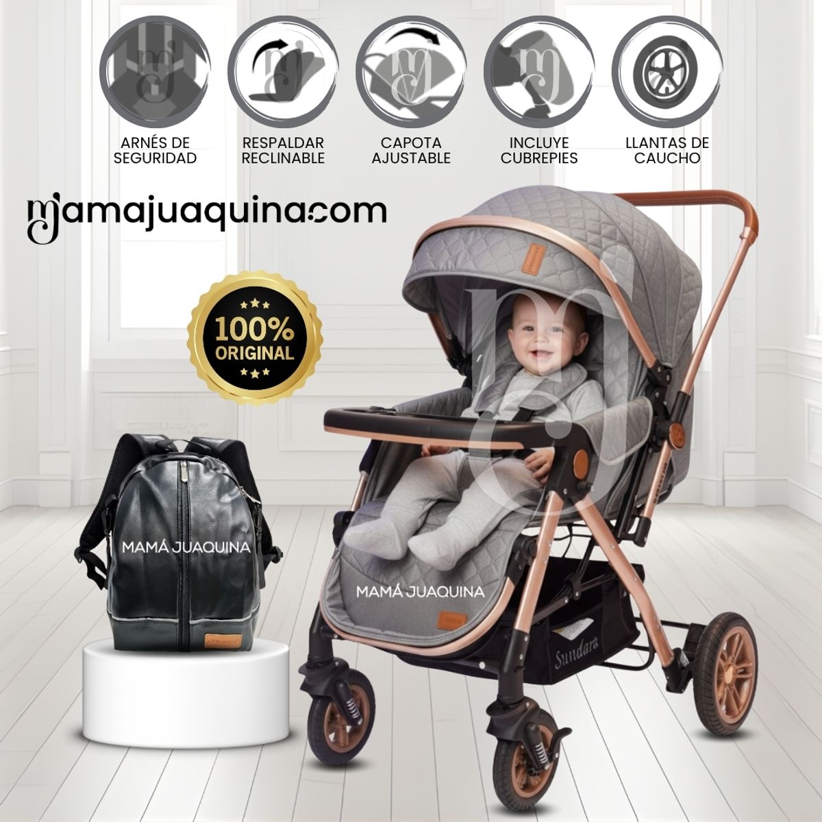 BABY - Coche Cuna De Lujo «SUNDARA PREMIUM» con Mochila Gray