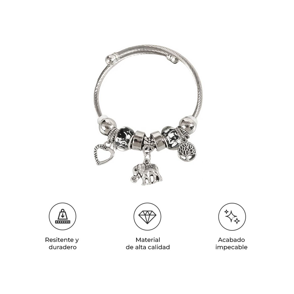 S&T - Pulsera estilo Coreana con Dijes Elefante Blanco