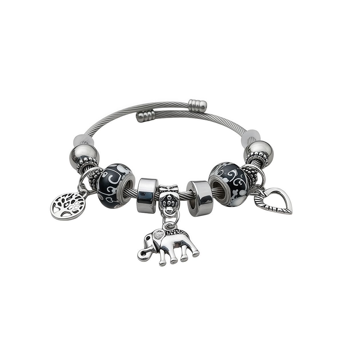 S&T - Pulsera estilo Coreana con Dijes Elefante Blanco