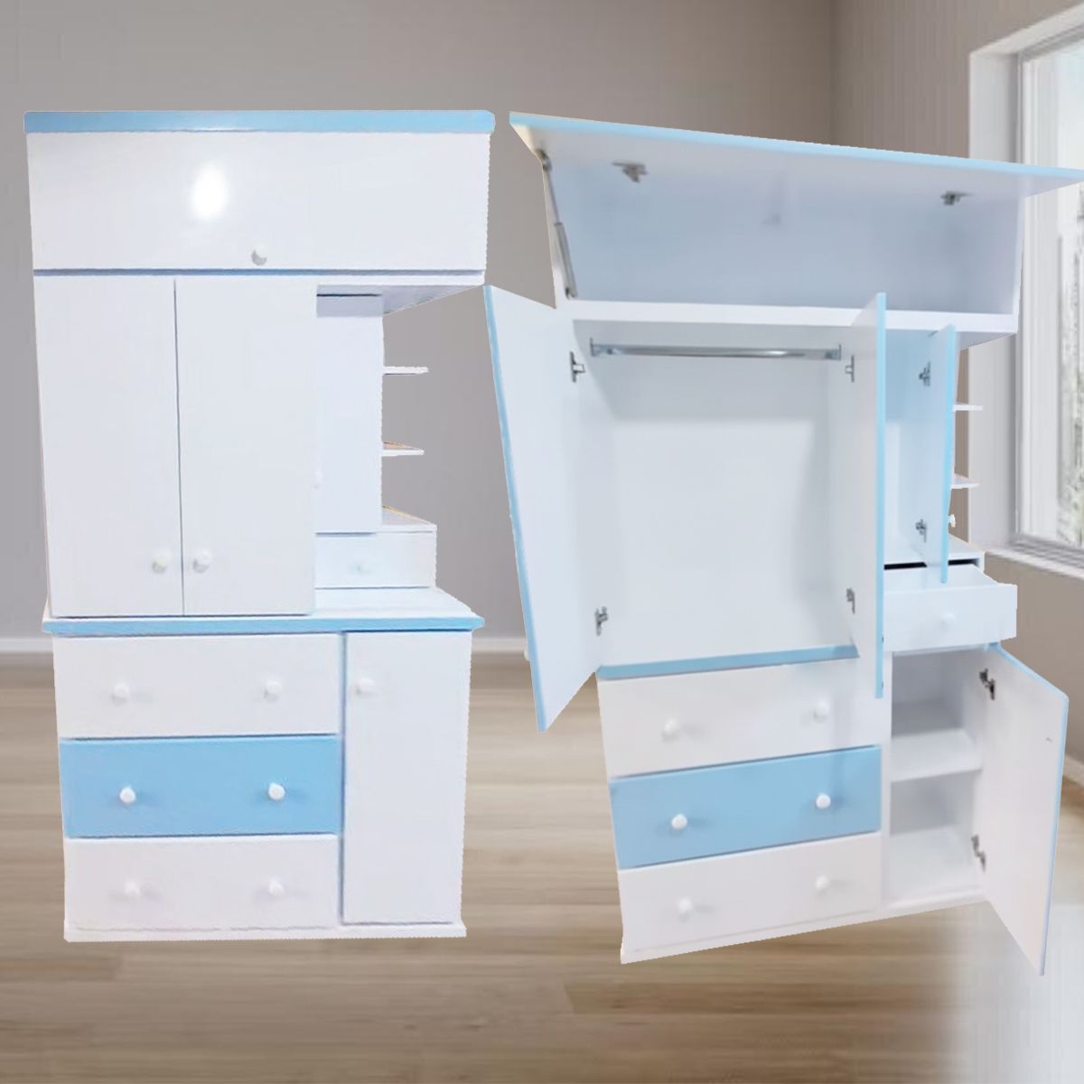 GENERICO - ropero repisa organizador blanco con celeste