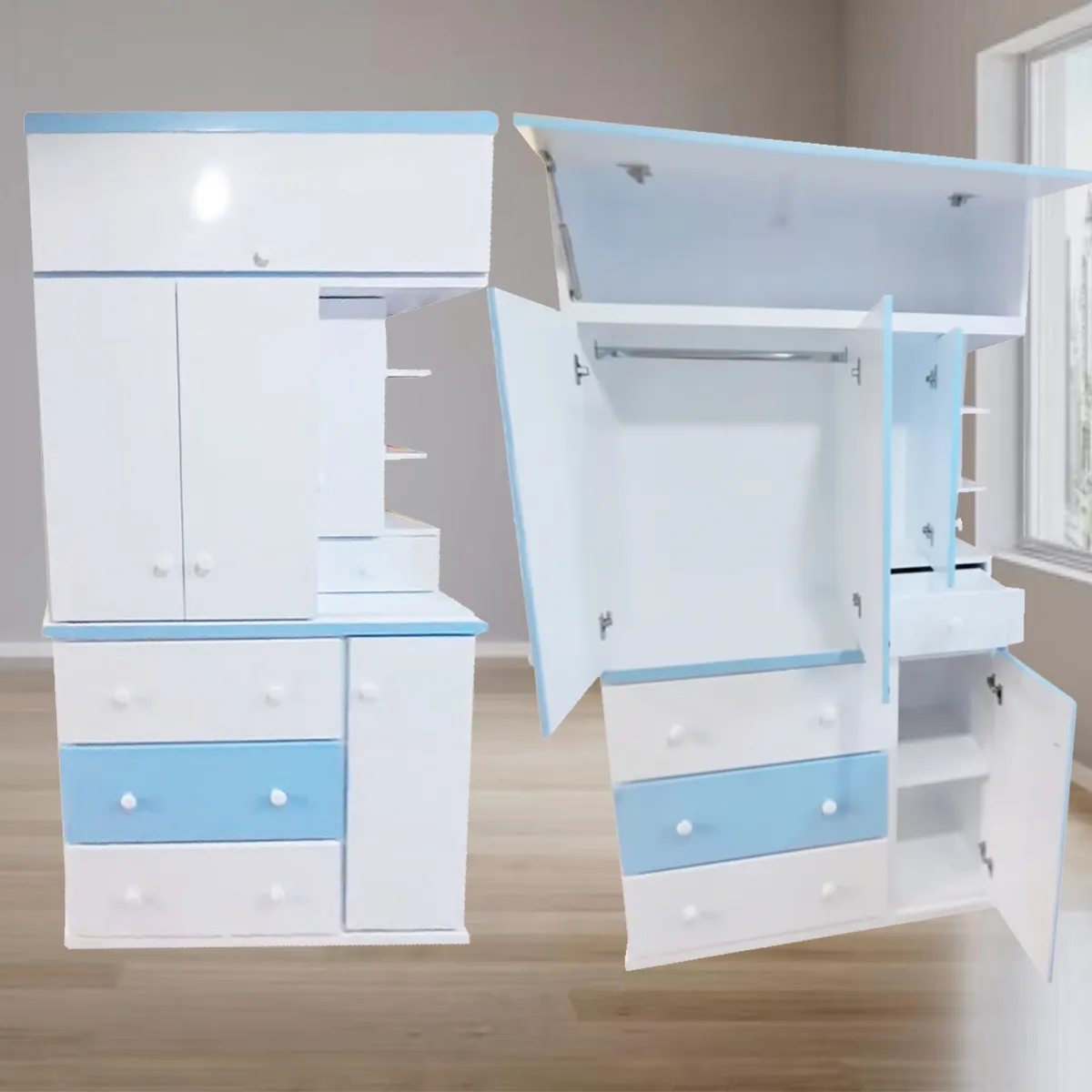 GENERICO - ropero repisa organizador blanco con celeste