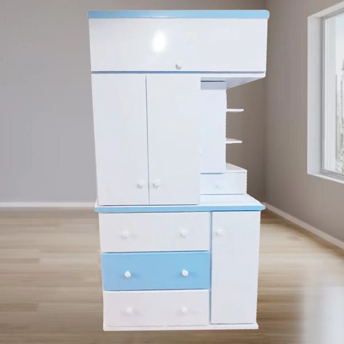 GENERICO - ropero repisa organizador blanco con celeste