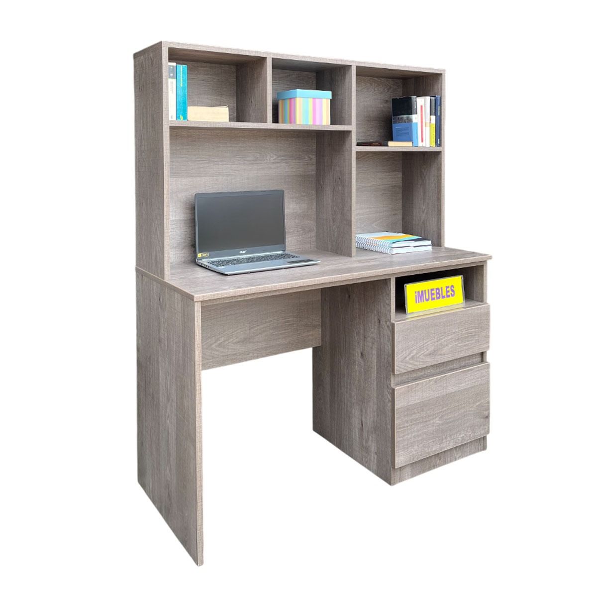 TEMEL - Escritorio con Estante y Cajonera 120 cm Macchiato – MEV