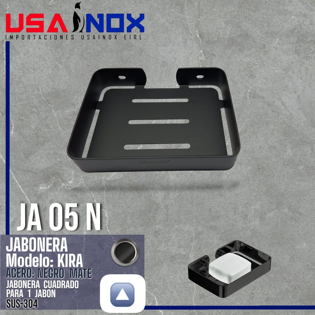 GENERICO - PORTA JABON ACERO INOXIDABLE NEGRO MATE