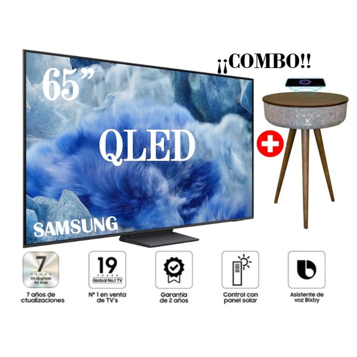 SAMSUNG - Televisor Samsung 65 QLED Smart UHD 4K Vision Ai 65Q8F+Mesa Decorativa Kuzler