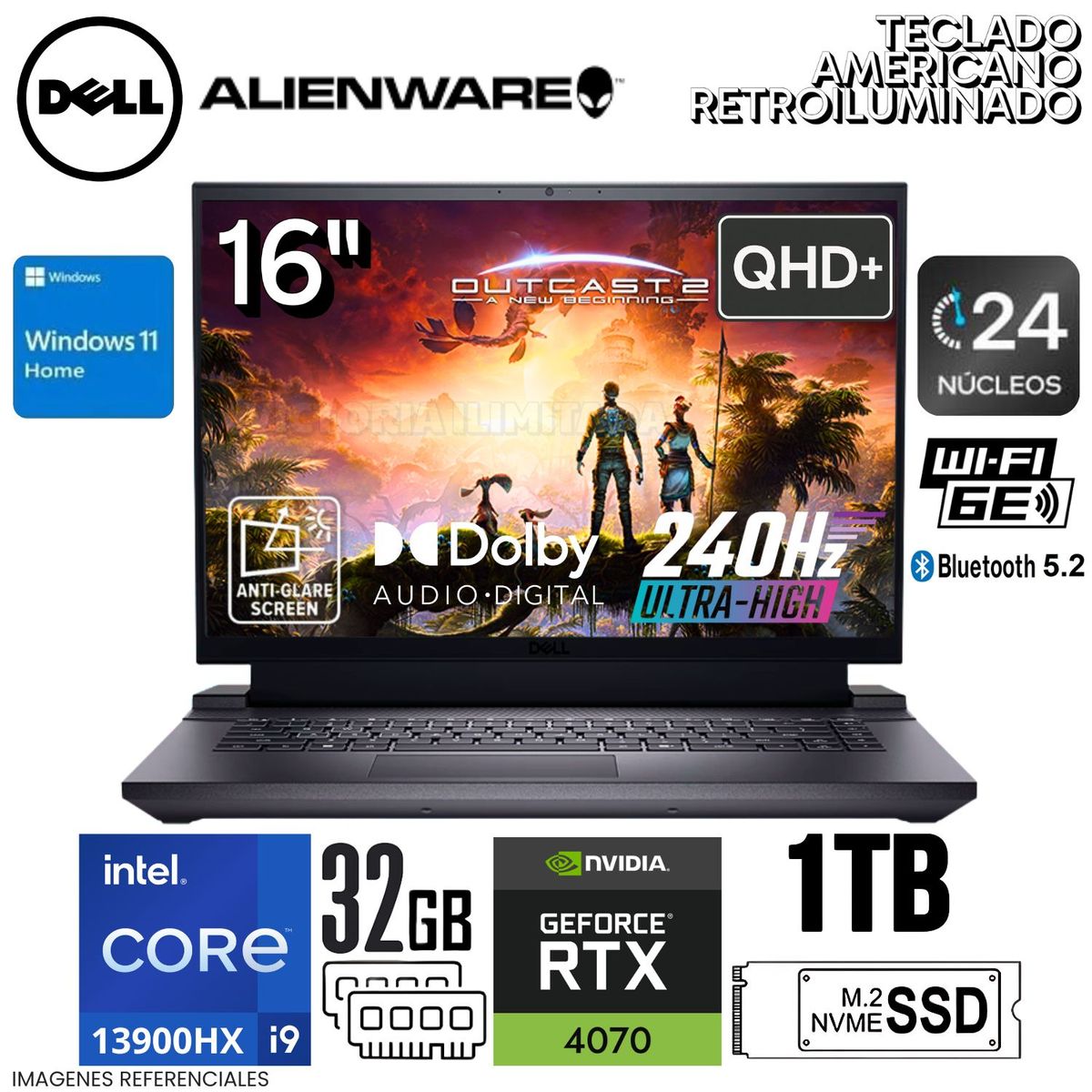 DELL - Laptop Gamer DELL G16 16 QHD Intel Core i9-13900HX 32GB RAM 1TB SSD NVIDIA GEFORCE RTX4070-8GB G16-7630