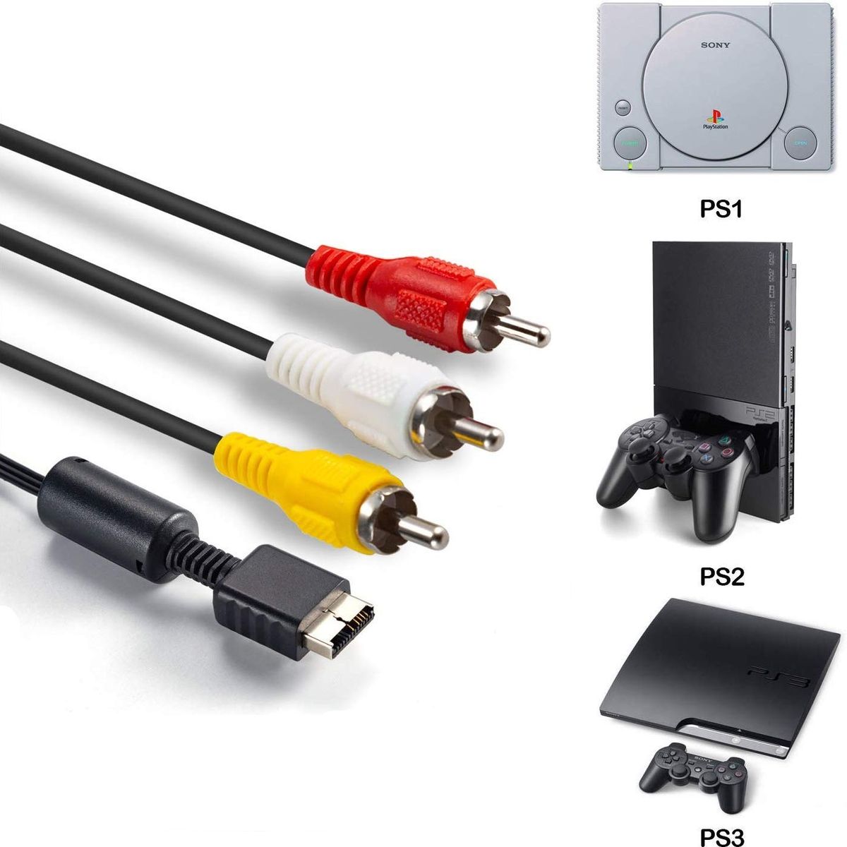 GENERICO - Cable Audio Y Vídeo Rca A Tv Para Ps1 Ps2 y Ps3