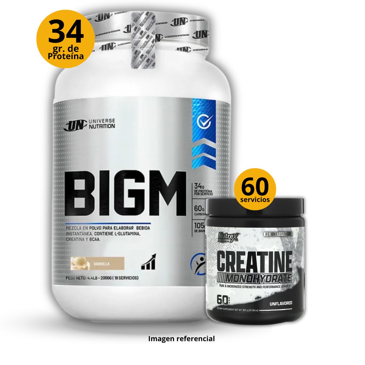 UNIVERSE NUTRITION - Proteína Big M de 2kg Vainilla + Creatina Nutrex de 300gr