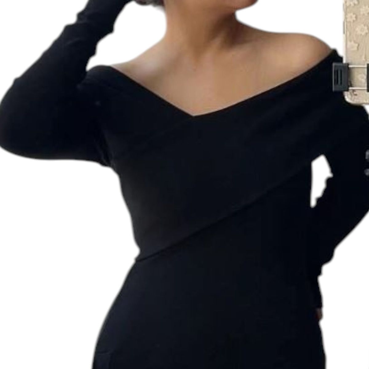 GENERICO - Vestido Asimetrico Manga Larga Broches Rib Grueso Col-26 Color Negro