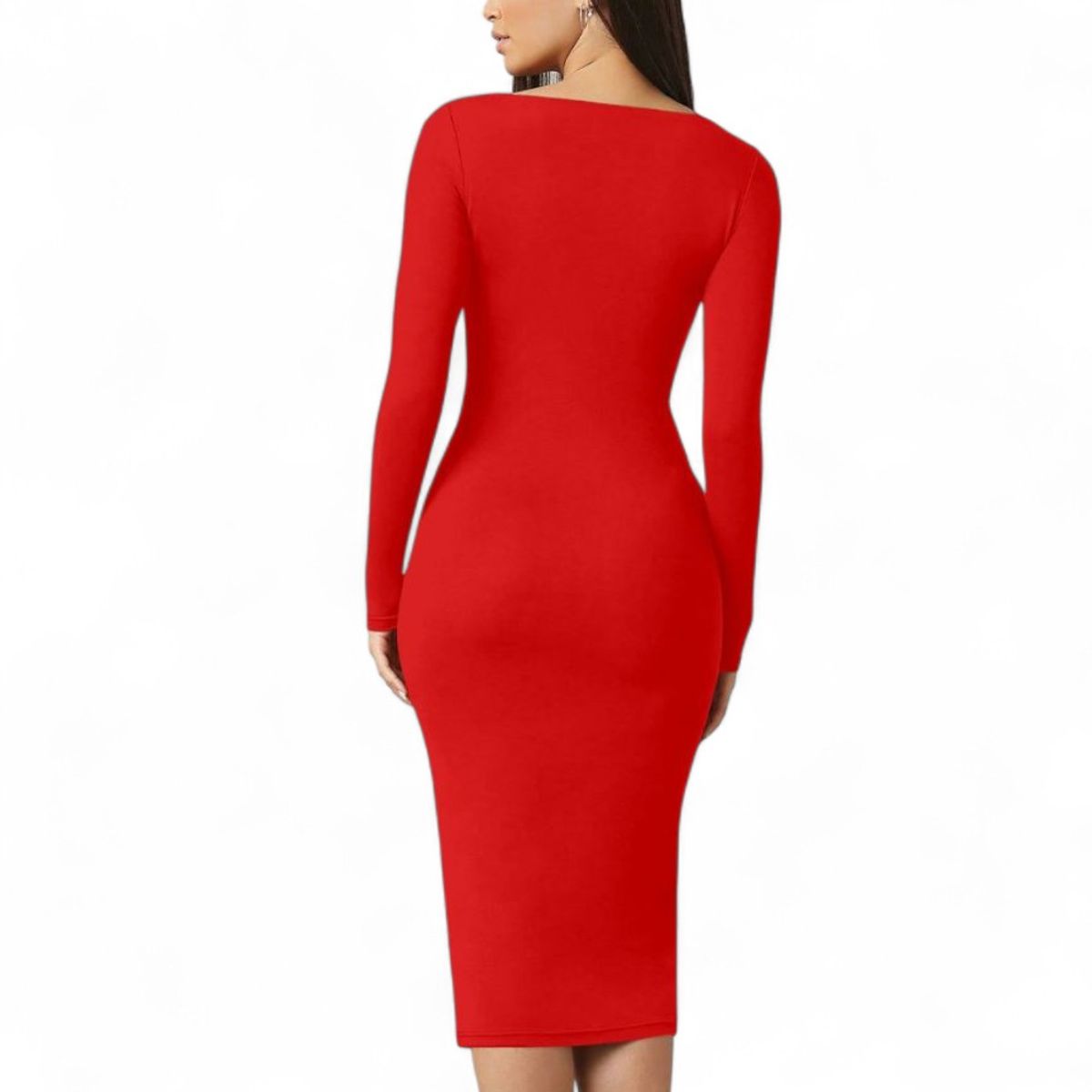 GENERICO - Vestido Cuello Cuadrado Manga Larga Rib Grueso Col-22 Color Rojo