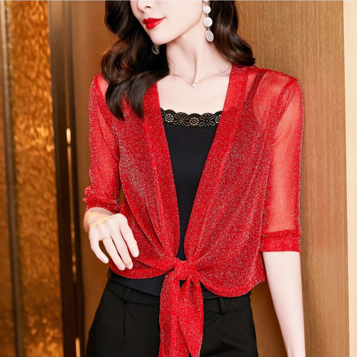 KAST PE - Cardigan de Fiestas Modelo Escarchado ROJO