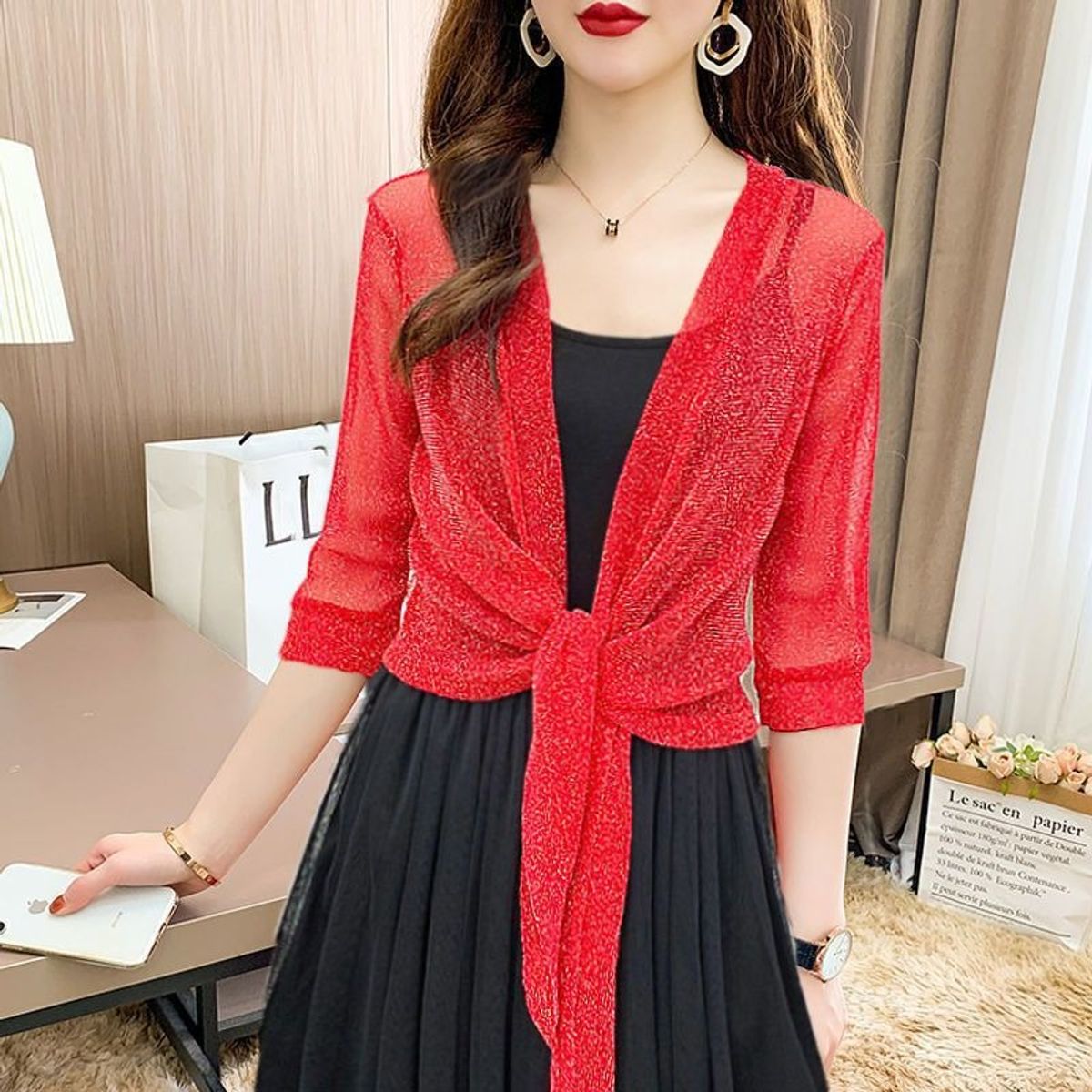 KAST PE - Cardigan de Fiestas Modelo Escarchado ROJO