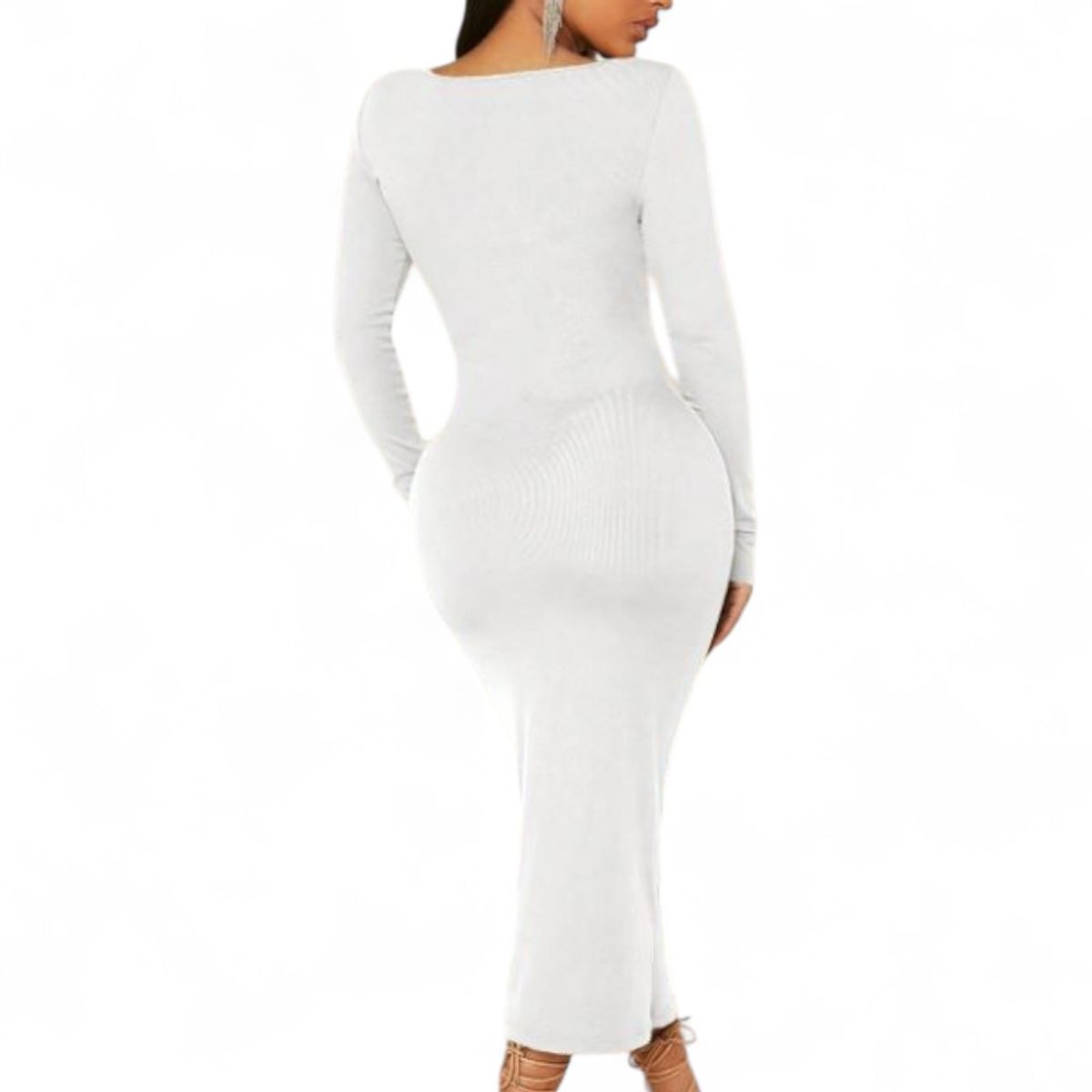 GENERICO - Vestido Cuello Cuadrado Manga Larga Rib Grueso Col-22 Color Perla