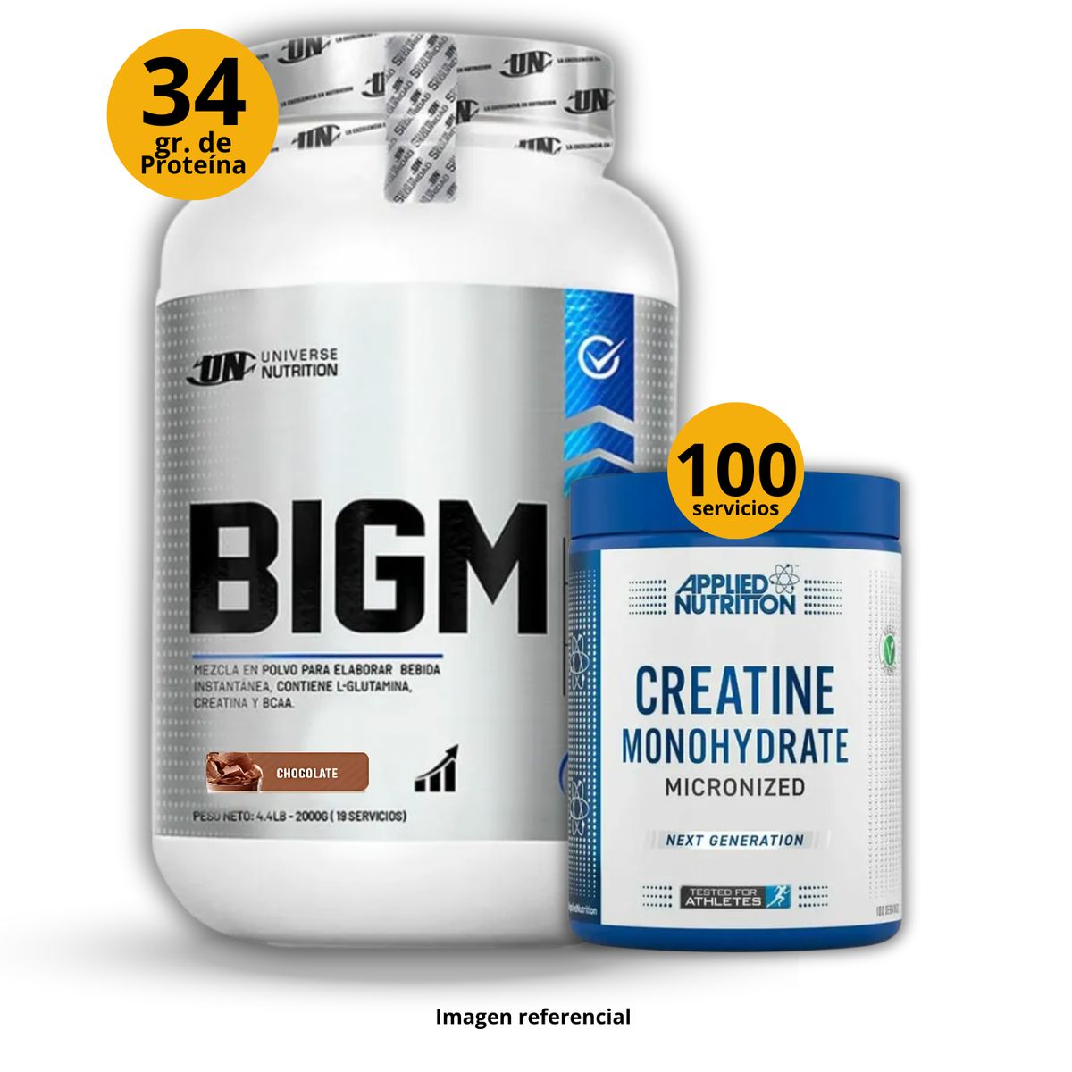 UNIVERSE NUTRITION - Proteína Big M de 2kg Chocolate + Creatina Applied Nutrition de 500gr