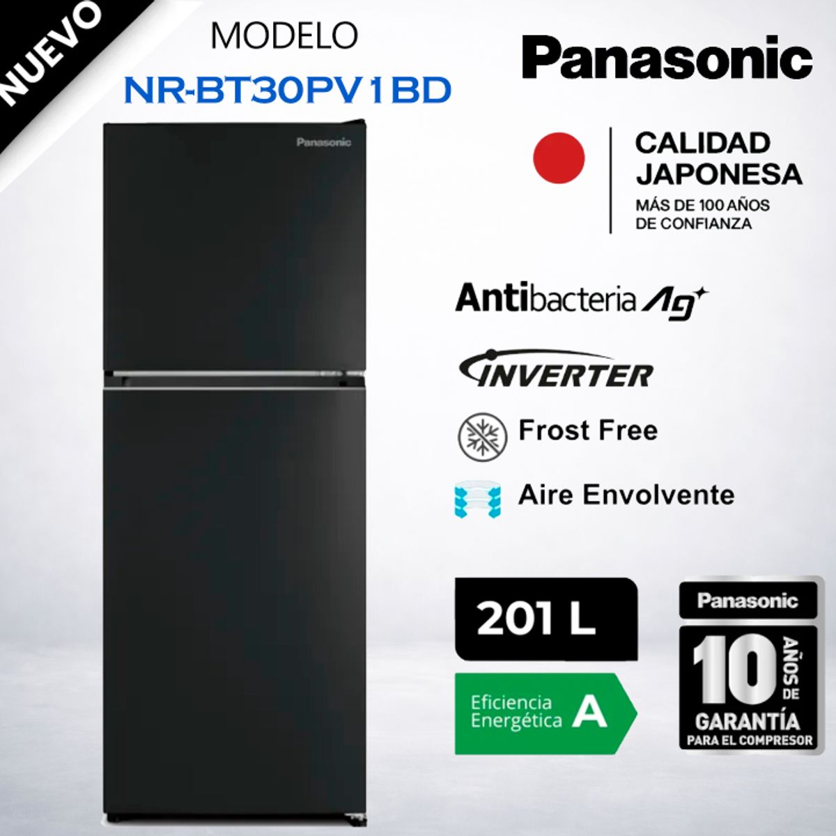 PANASONIC - Refrigeradora Panasonic 201 Lt Top Freezer No Frost - NR-BT30PV1BD