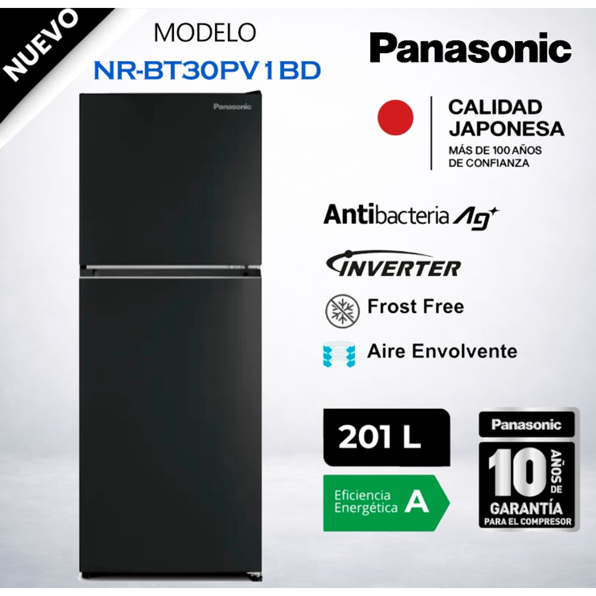 PANASONIC - Refrigeradora Panasonic 201 Lt Top Freezer No Frost - NR-BT30PV1BD