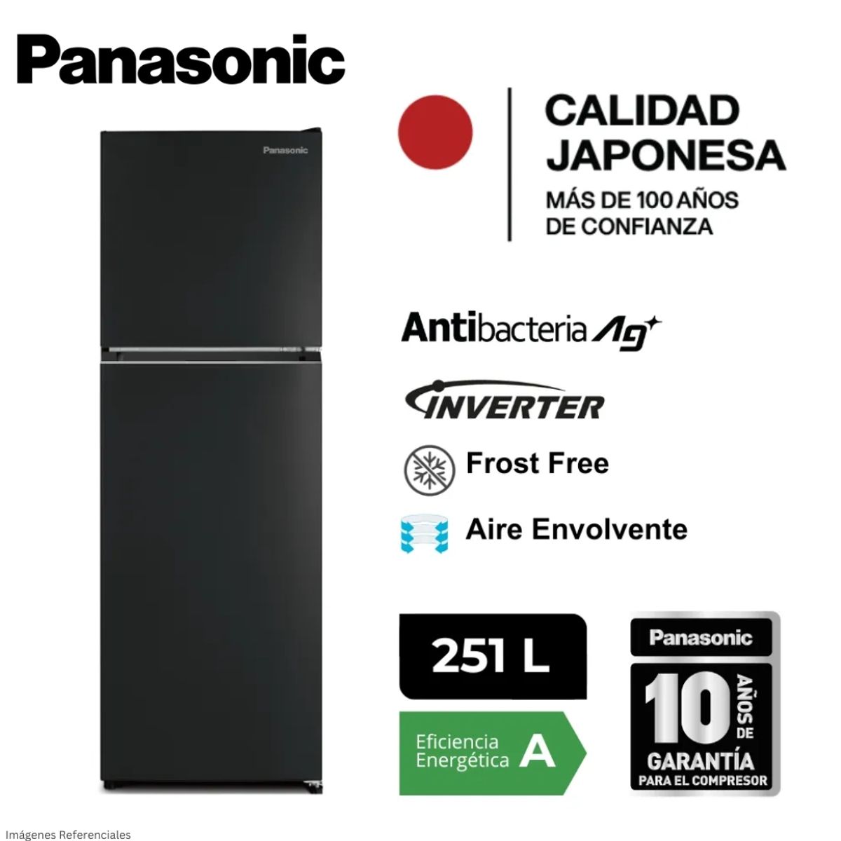 PANASONIC - Refrigeradora Panasonic 251 Lt Top Freezer No Frost - NR-BT31PV1BD