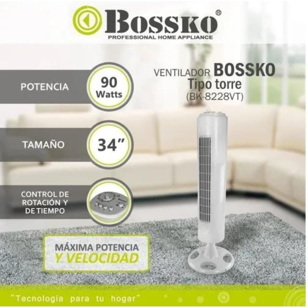 BOSSKO - VENTILADORES DE TORRE BOSSKO BK-8228VT - BLANCO-NEGRO