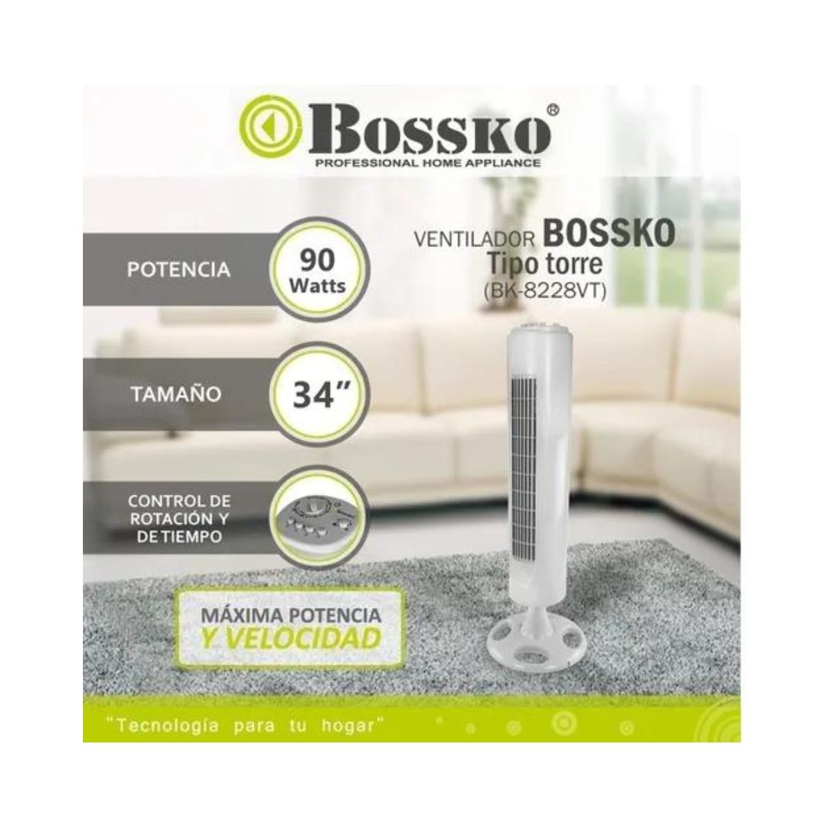 BOSSKO - VENTILADORES DE TORRE BOSSKO BK-8228VT - BLANCO-NEGRO