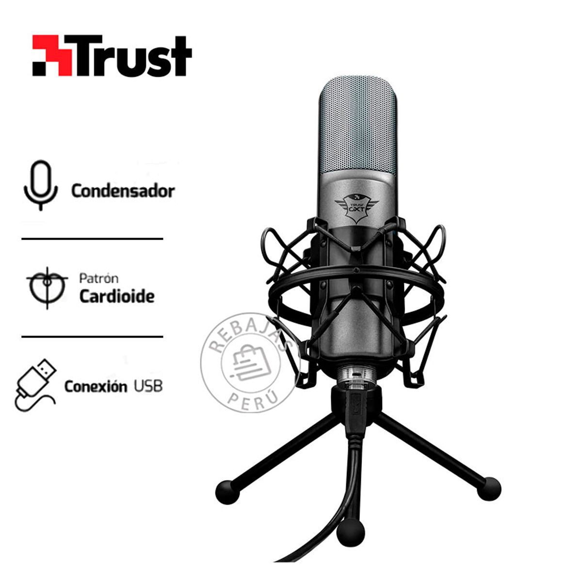 TRUST - Micrófono Gamer Trust GXT 242 Lance USB con Trípode para Streaming