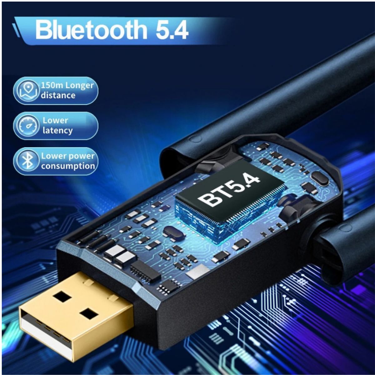 GENERICO - Adaptador Bluetooth 5.4 Para Pc Laptop Usb con Antena 150m