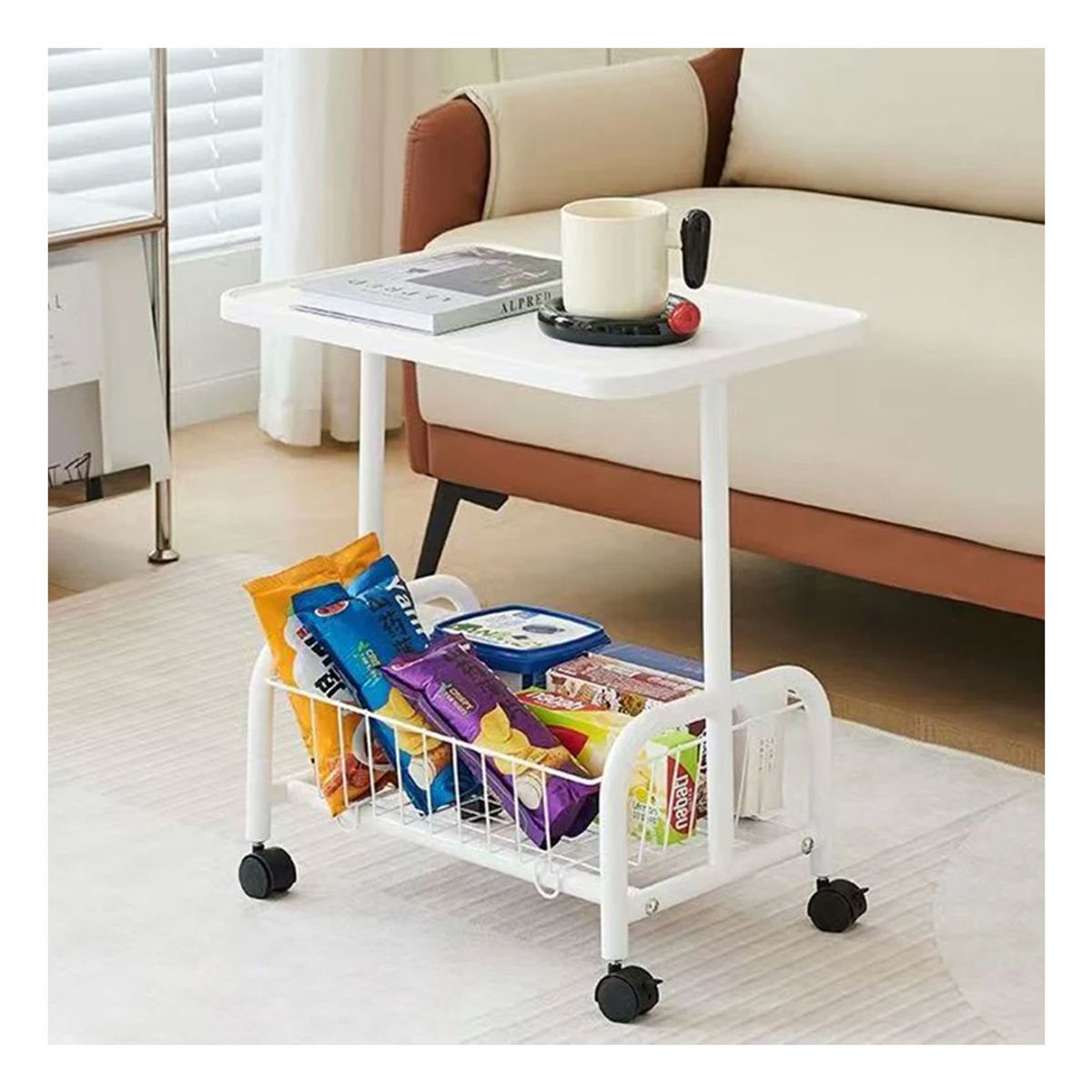 GENERICO - Mesa Portatil De Madera Con Divisiones Ruedas Blanca C2727