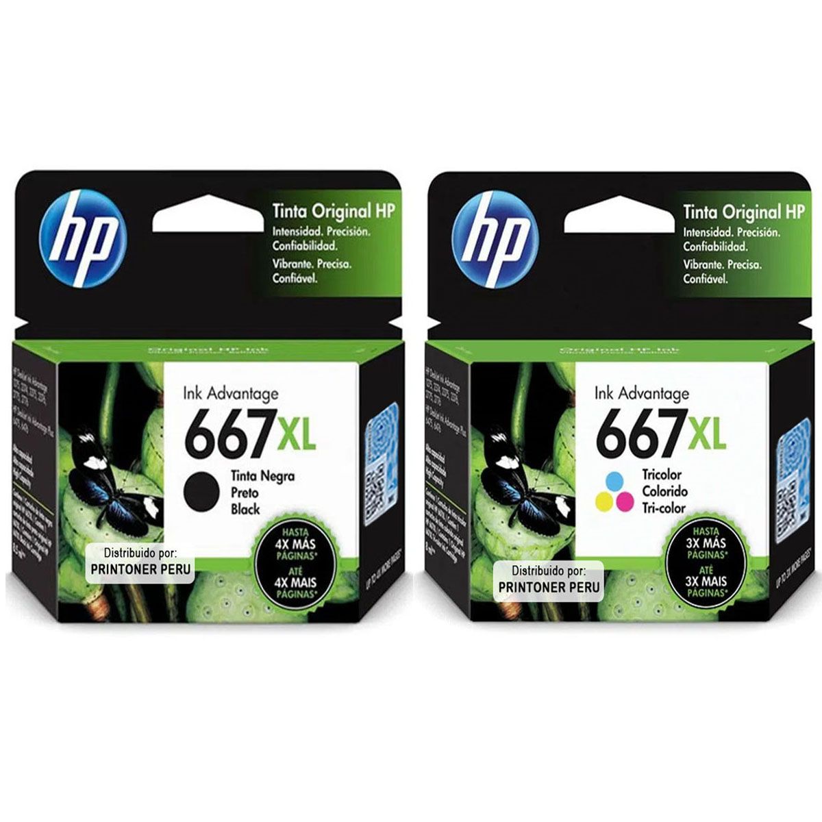 HP - Juego de Tinta HP 667XL Negro y Tricolor Original 3YM80AL 3YM81AL para Impresoras HP DeskJet