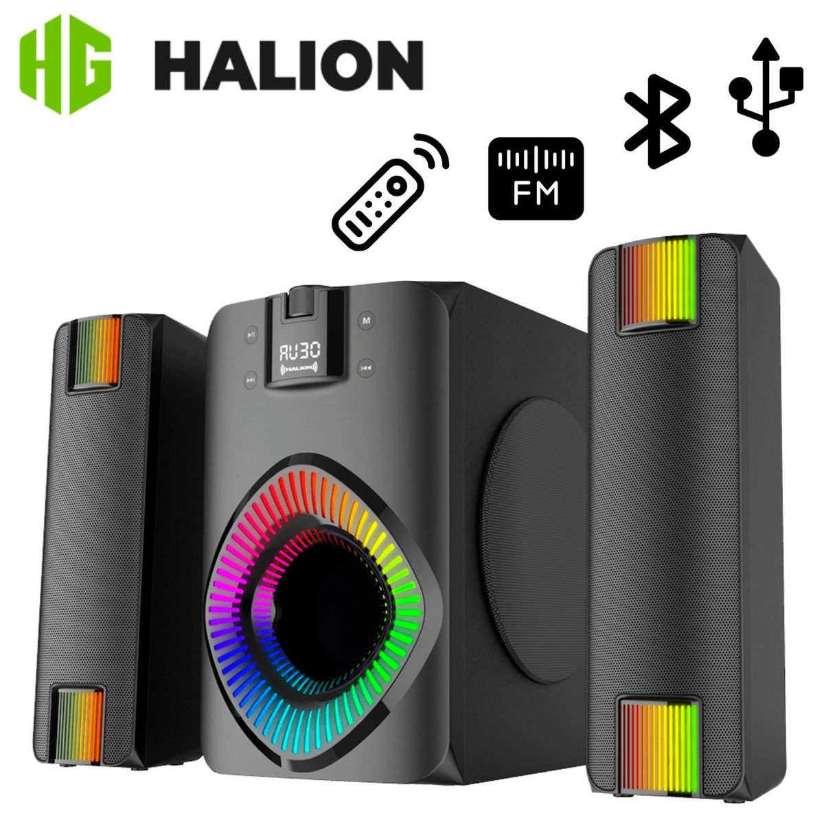HALION - Parlante 2,1 Halion Saturno HA R54 300 Watts Amplificador Clase D Sonido Pro