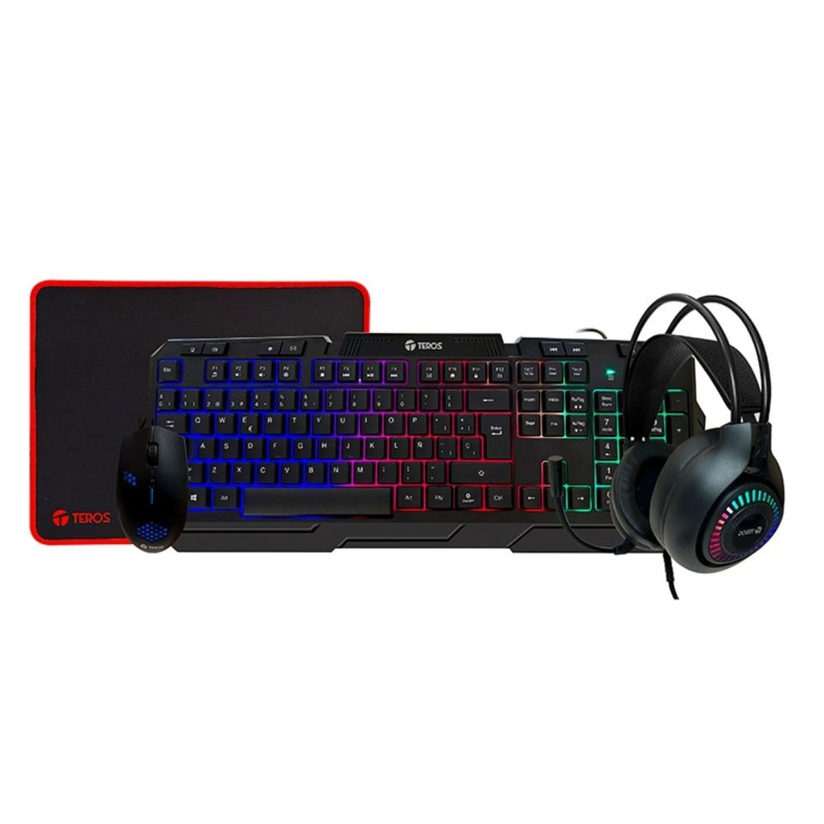 TEROS - Combo Gamer Teros 4 en 1 TE-4063N - Teclado multimedia, mouse, headset, mouse pad